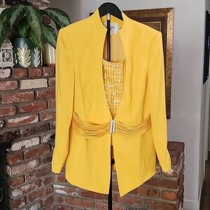 Louise Ricci Bold Canary Yellow Embellished Statement Blazer Size 10